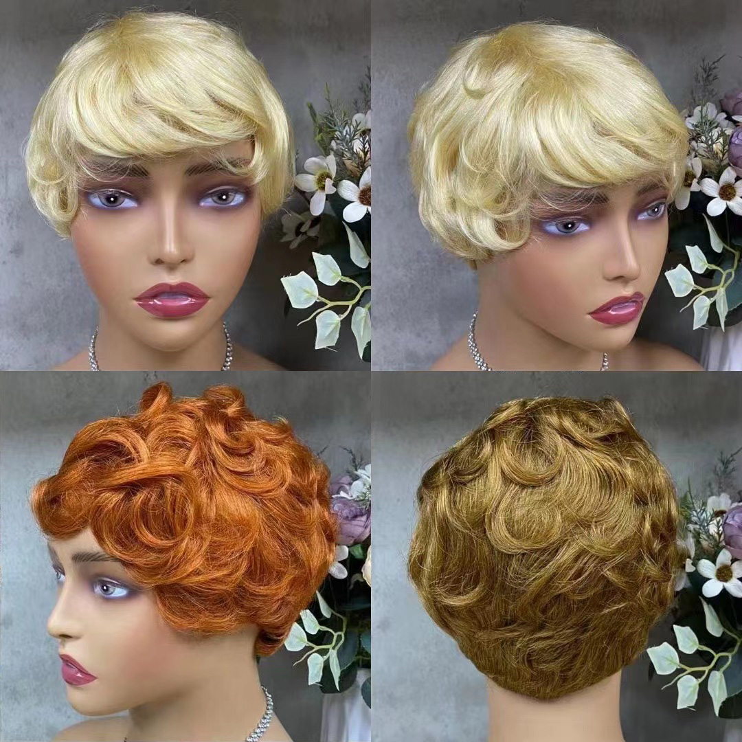 Colored Pixie Cut Human Hair Wig Full Machine-made Wig